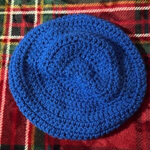 Royal Blue Adult Knit Crochet Beret Hat